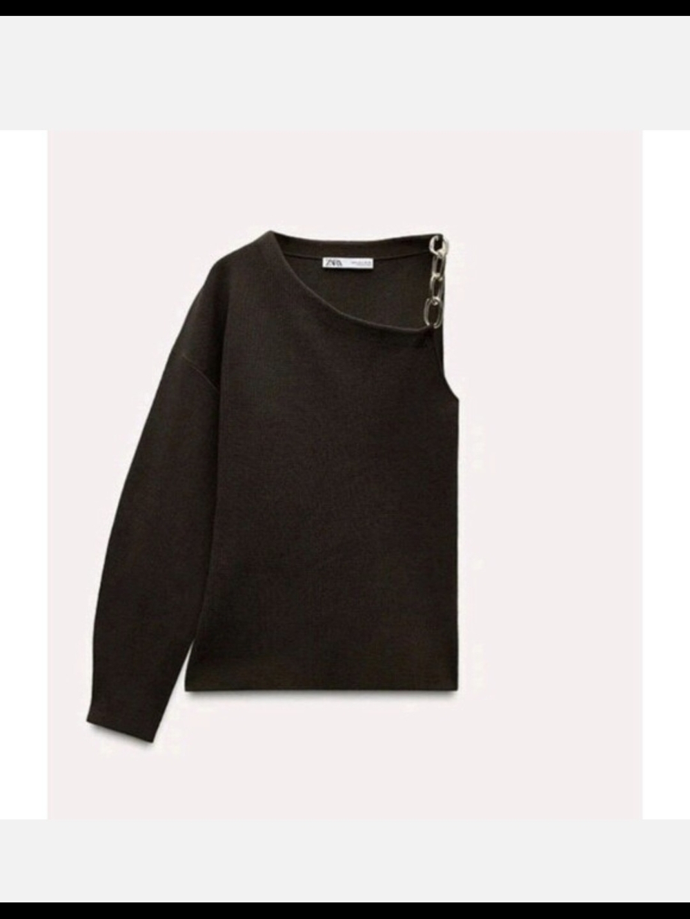 Zara Black One-Shoulder Chain Detail Sweater
